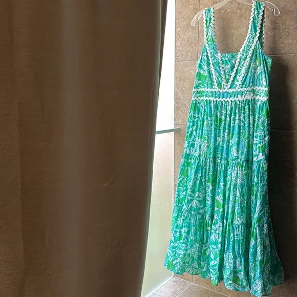 Lilly Pulitzer Pollie Cotton Midi Dress Botanical Green Safari Sangria Size 10