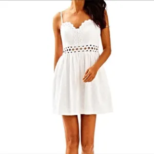 Lilly Pulitzer Rika Fit And Flare Dress White Scalloped Lace Cutout Womens 0