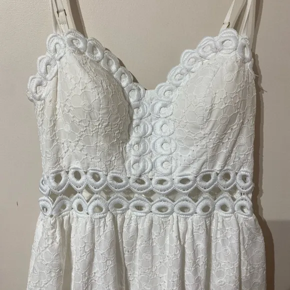 Lilly Pulitzer Rika Fit And Flare Dress White Scalloped Lace Cutout Womens 0