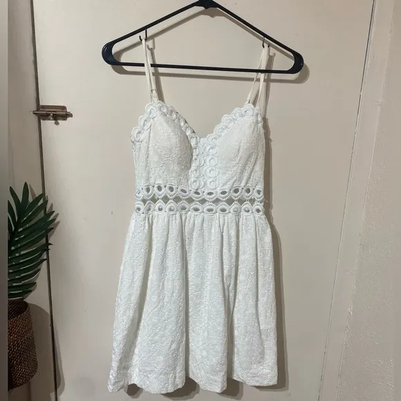 Lilly Pulitzer Rika Fit And Flare Dress White Scalloped Lace Cutout Womens 0