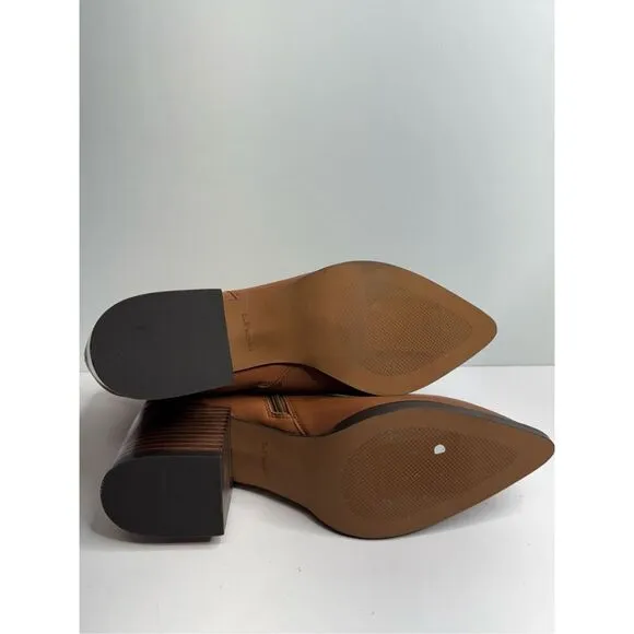 Linea Paolo Boots Size 12 Cognac Pointed Toe Cushioned Block Heel Side Zip NEW