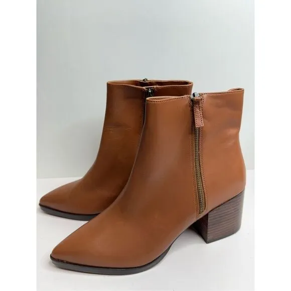 Linea Paolo Boots Size 12 Cognac Pointed Toe Cushioned Block Heel Side Zip NEW