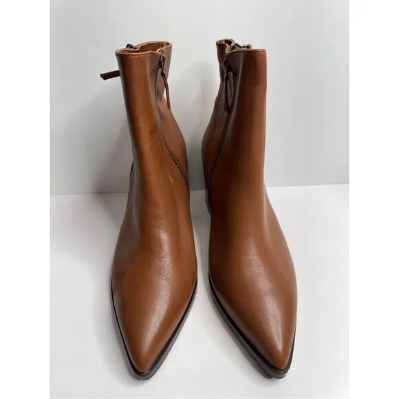 Linea Paolo Boots Size 12 Cognac Pointed Toe Cushioned Block Heel Side Zip NEW