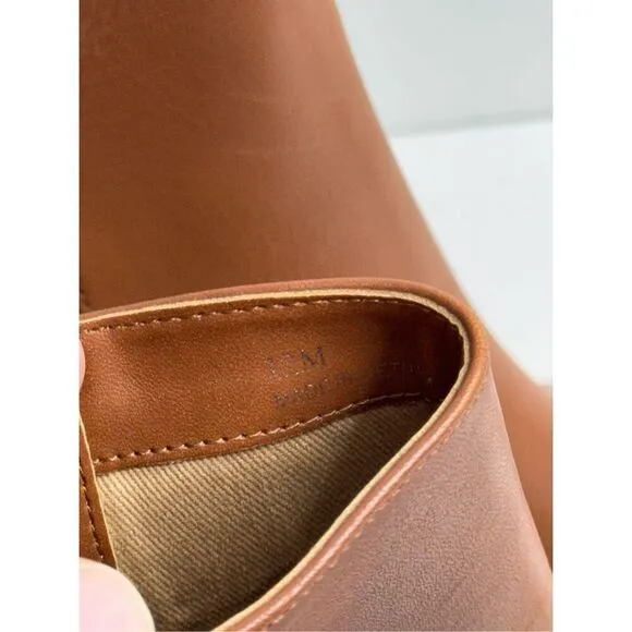 Linea Paolo Boots Size 12 Cognac Pointed Toe Cushioned Block Heel Side Zip NEW