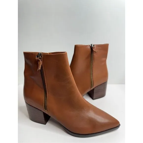 Linea Paolo Boots Size 12 Cognac Pointed Toe Cushioned Block Heel Side Zip NEW