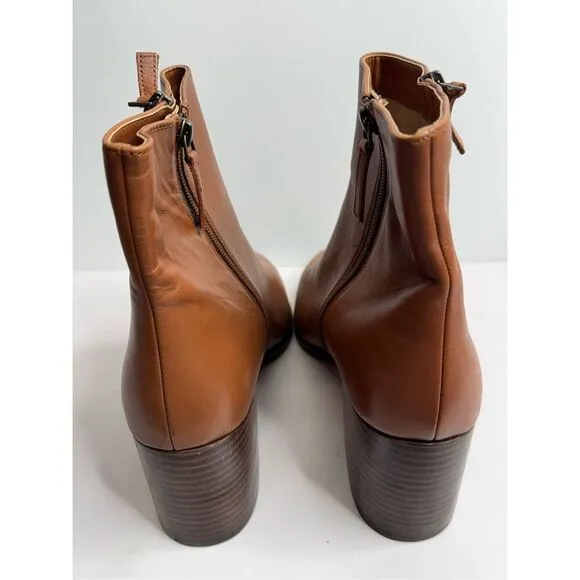 Linea Paolo Boots Size 12 Cognac Pointed Toe Cushioned Block Heel Side Zip NEW
