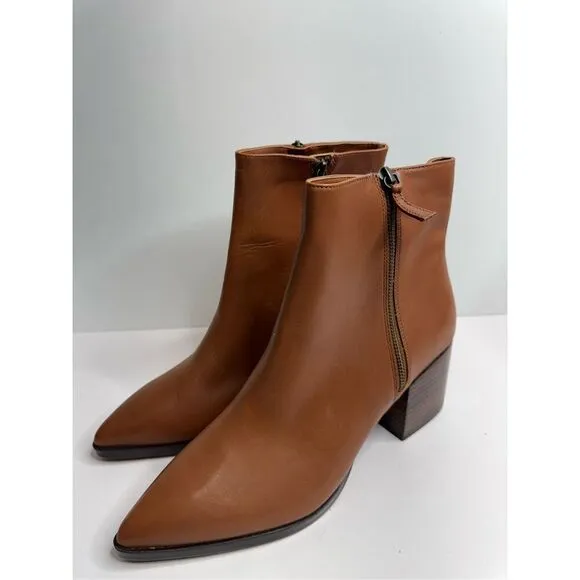 Linea Paolo Boots Size 12 Cognac Pointed Toe Cushioned Block Heel Side Zip NEW