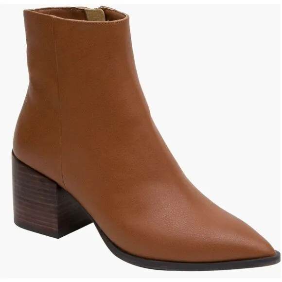Linea Paolo Boots Size 12 Cognac Pointed Toe Cushioned Block Heel Side Zip NEW