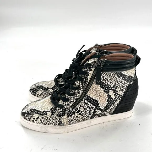 Linea Paolo Felicia Wedge Sneakers 9.5 NWOT Black Gray Snake Zip Comfort Travel