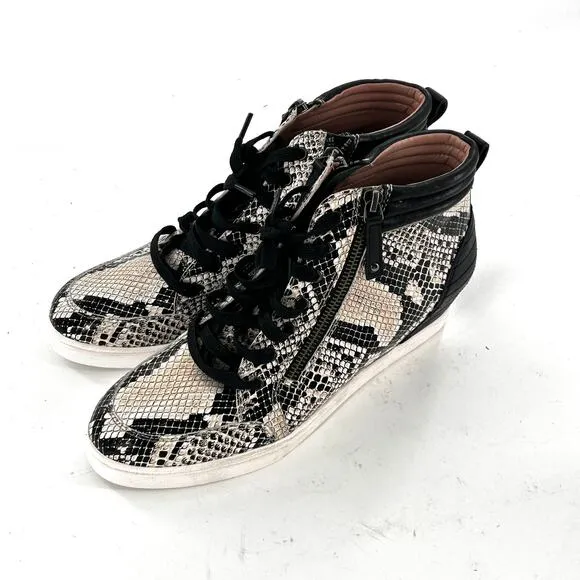 Linea Paolo Felicia Wedge Sneakers 9.5 NWOT Black Gray Snake Zip Comfort Travel