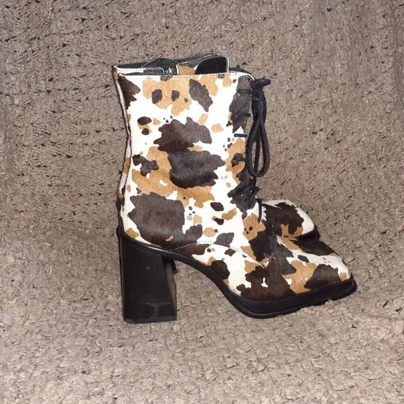 L'INTERVALLE-Dusseldorf-Multi Cow Pony Hair-Calf High Boots-Zip-Sz 39-Near Mint