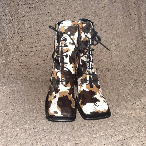 L'INTERVALLE-Dusseldorf-Multi Cow Pony Hair-Calf High Boots-Zip-Sz 39-Near Mint