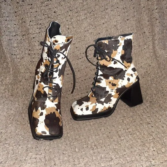 L'INTERVALLE-Dusseldorf-Multi Cow Pony Hair-Calf High Boots-Zip-Sz 39-Near Mint