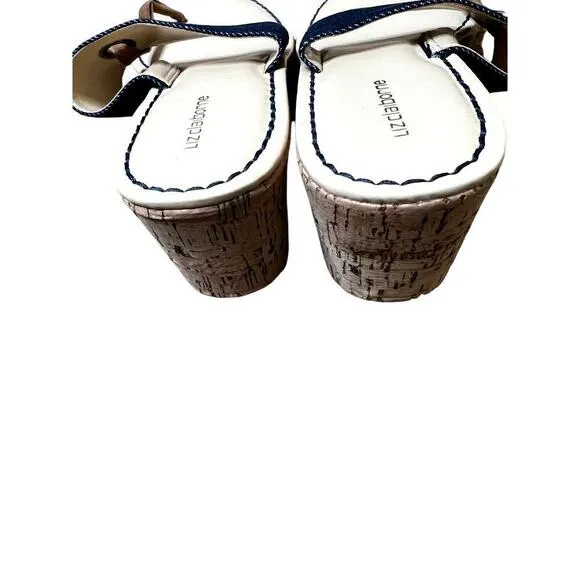 Liz Claiborne NEW  LC Lively size 9 womens sandals blue wedge cork heel thong