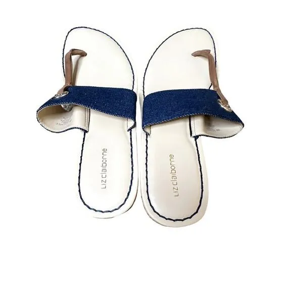 Liz Claiborne NEW  LC Lively size 9 womens sandals blue wedge cork heel thong