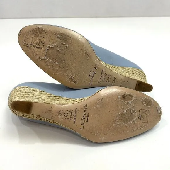 LK Bennett Wedges Womens EU 40.5 Blue‎ Eevie Espadrilles Leather Summer Beachy