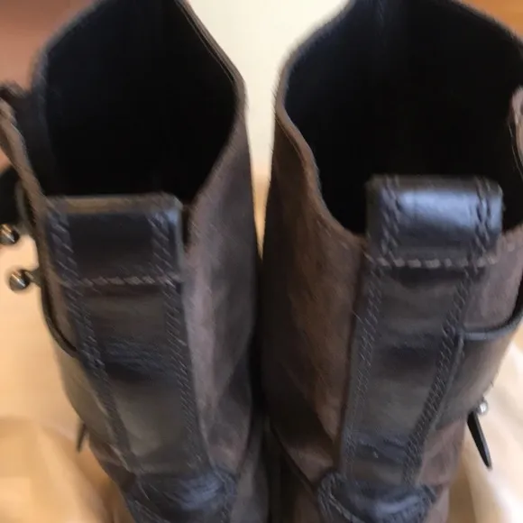 Lk Nw RAG&amp;Bone Brushed Brwn W Blk Lthr Strap Boots