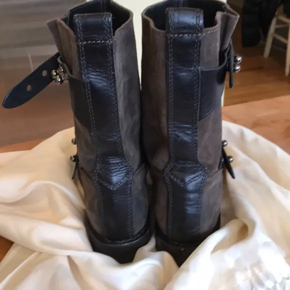 Lk Nw RAG&amp;Bone Brushed Brwn W Blk Lthr Strap Boots