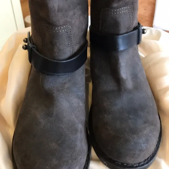 Lk Nw RAG&amp;Bone Brushed Brwn W Blk Lthr Strap Boots