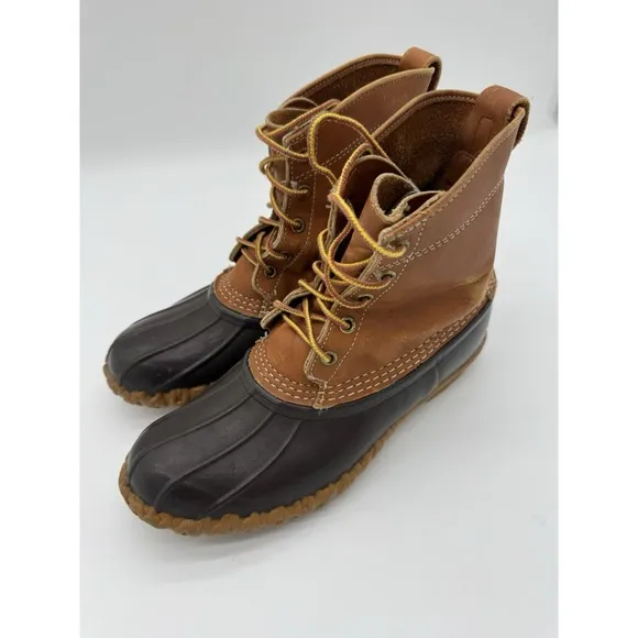 LL Bean Men's Brown Leather 8&quot; Lace Up Unlined Ankle Duck Boots Size 9 Wide