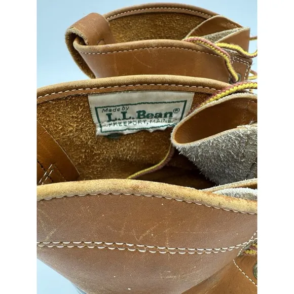 LL Bean Men's Brown Leather 8&quot; Lace Up Unlined Ankle Duck Boots Size 9 Wide