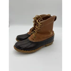 LL Bean Men's Brown Leather 8&quot; Lace Up Unlined Ankle Duck Boots Size 9 Wide