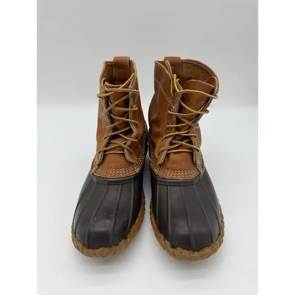 LL Bean Men's Brown Leather 8&quot; Lace Up Unlined Ankle Duck Boots Size 9 Wide