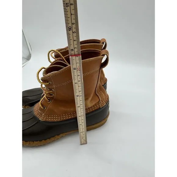 LL Bean Men's Brown Leather 8&quot; Lace Up Unlined Ankle Duck Boots Size 9 Wide