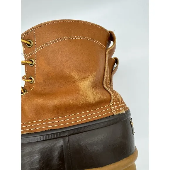 LL Bean Men's Brown Leather 8&quot; Lace Up Unlined Ankle Duck Boots Size 9 Wide