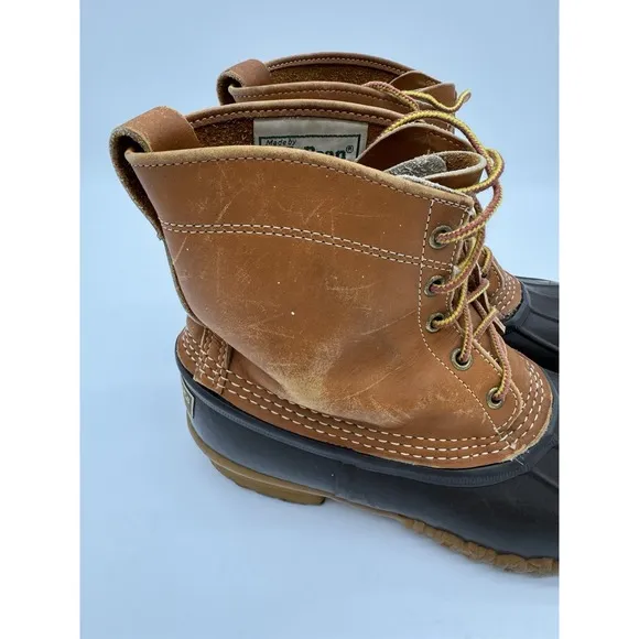 LL Bean Men's Brown Leather 8&quot; Lace Up Unlined Ankle Duck Boots Size 9 Wide