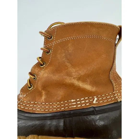 LL Bean Men's Brown Leather 8&quot; Lace Up Unlined Ankle Duck Boots Size 9 Wide