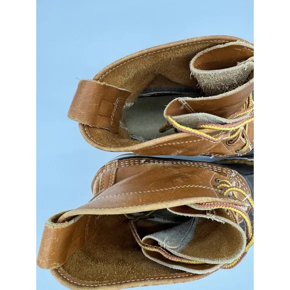 LL Bean Men's Brown Leather 8&quot; Lace Up Unlined Ankle Duck Boots Size 9 Wide