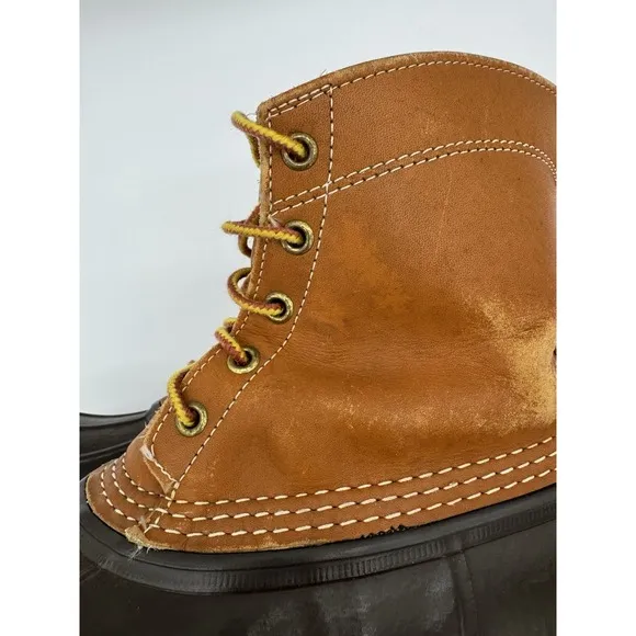 LL Bean Men's Brown Leather 8&quot; Lace Up Unlined Ankle Duck Boots Size 9 Wide