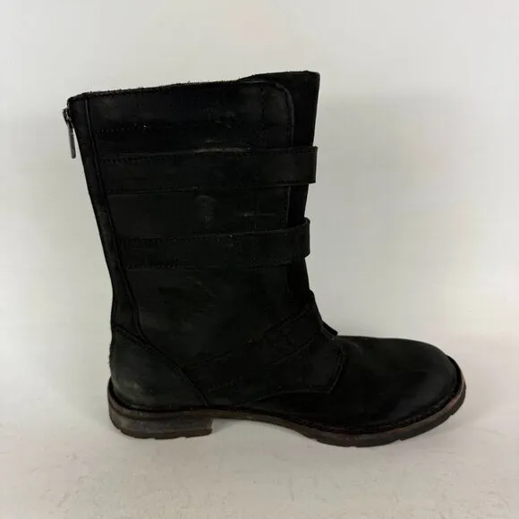 L.L. Bean Old Port Mid Calf Boots Womens 8.5 Black Zip Back Straps Buckles Shoes