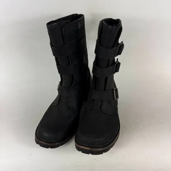 L.L. Bean Old Port Mid Calf Boots Womens 8.5 Black Zip Back Straps Buckles Shoes
