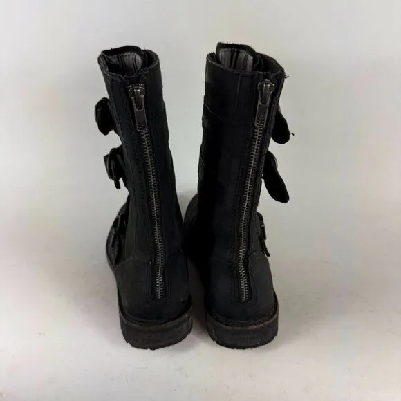 L.L. Bean Old Port Mid Calf Boots Womens 8.5 Black Zip Back Straps Buckles Shoes