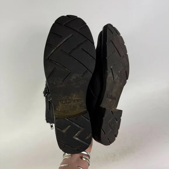 L.L. Bean Old Port Mid Calf Boots Womens 8.5 Black Zip Back Straps Buckles Shoes