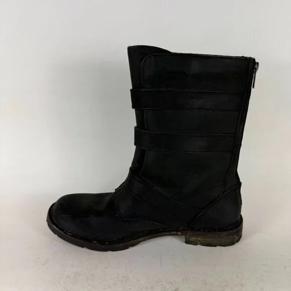 L.L. Bean Old Port Mid Calf Boots Womens 8.5 Black Zip Back Straps Buckles Shoes