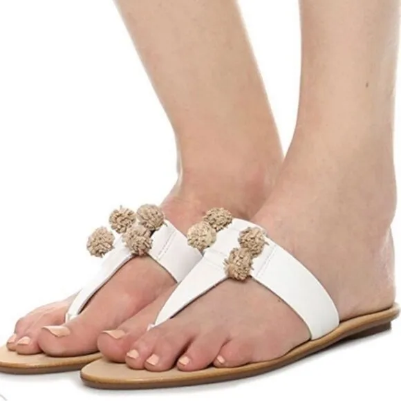 Loeffler Randall - Sosie Pom Pom Thong Sandals silver metallic
