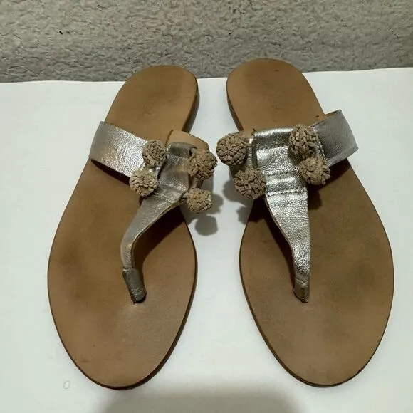 Loeffler Randall - Sosie Pom Pom Thong Sandals silver metallic