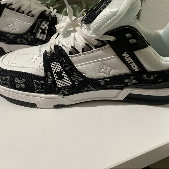 Louis Vuitton Black and White Sneakers with Iconic LV Branding