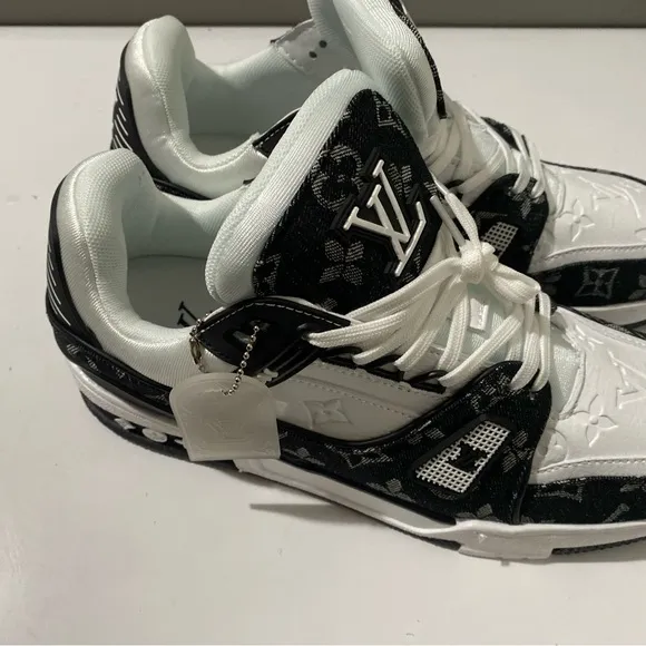 Louis Vuitton Black and White Sneakers with Iconic LV Branding