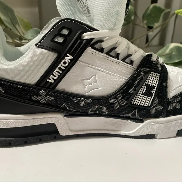 Louis Vuitton Black and White Sneakers with Iconic LV Branding