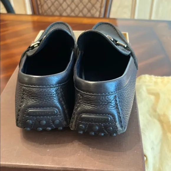 Louis Vuitton Black Leather Slip-On Loafers with Silver Hardware