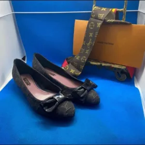 LOUIS VUITTONDenim Monogram Ballerina Flats 37.5 Monogram bow Mini lin