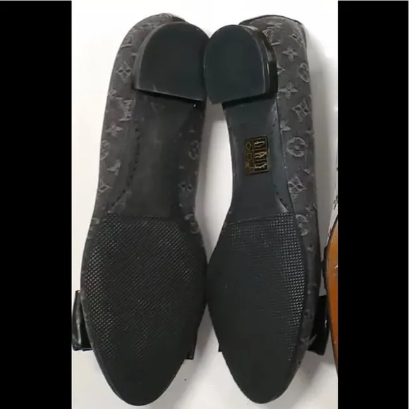 LOUIS VUITTONDenim Monogram Ballerina Flats 37.5 Monogram bow Mini lin