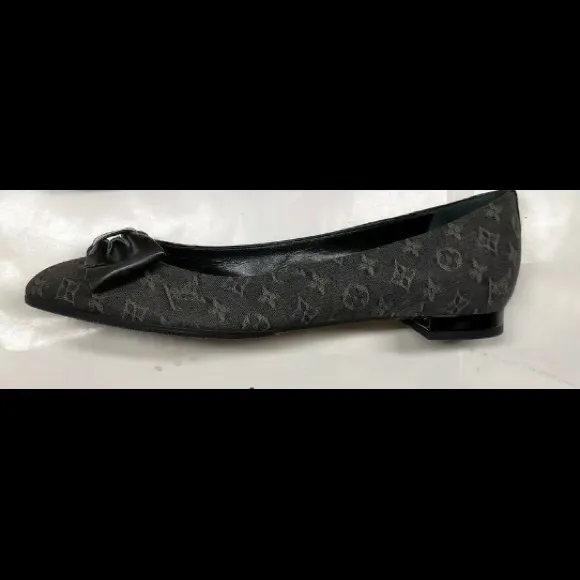 LOUIS VUITTONDenim Monogram Ballerina Flats 37.5 Monogram bow Mini lin