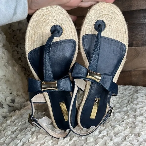 Louise Et Cie Adrean Leather Thong Jute Bow Sandals Size 8.5 Blue