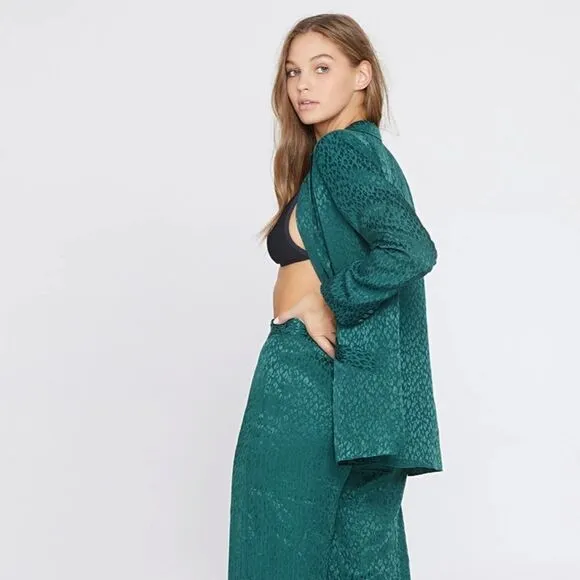 L*Space Green Bennytt Viscose Blazer Ultramarine Emerald Green Leopard Print 6