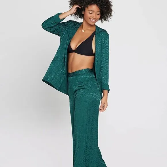 L*Space Green Bennytt Viscose Blazer Ultramarine Emerald Green Leopard Print 6